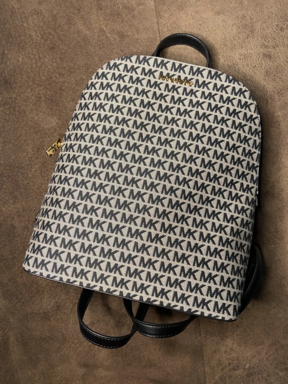 Michael Kors Black and Cream MK Logo Backpack